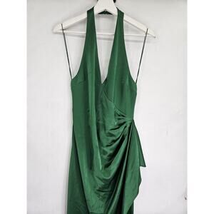 Alice + Olivia Halter Vneck Satin Gown Dress in Green Size 6 Party Cocktail